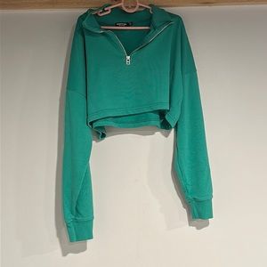 Nasty Gal Green Cropped Half Zip Up